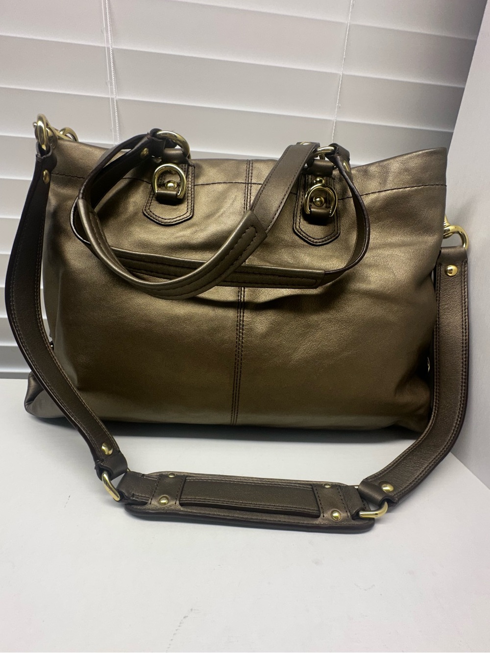Coach Ashley Metallic Bronze Leather Carryall/ Satchel - Picture 4 of 14